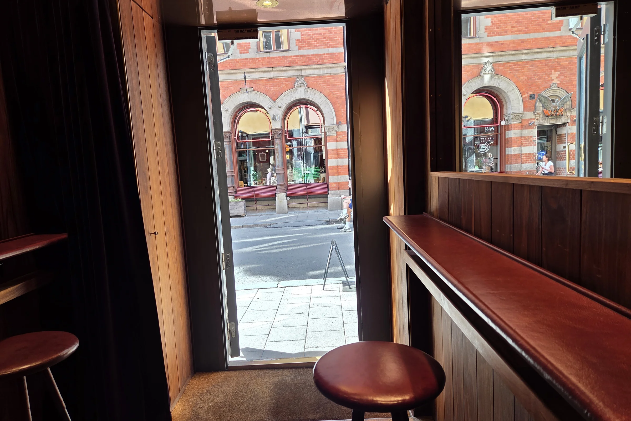 View from inside Kersh towards the street through the open door
